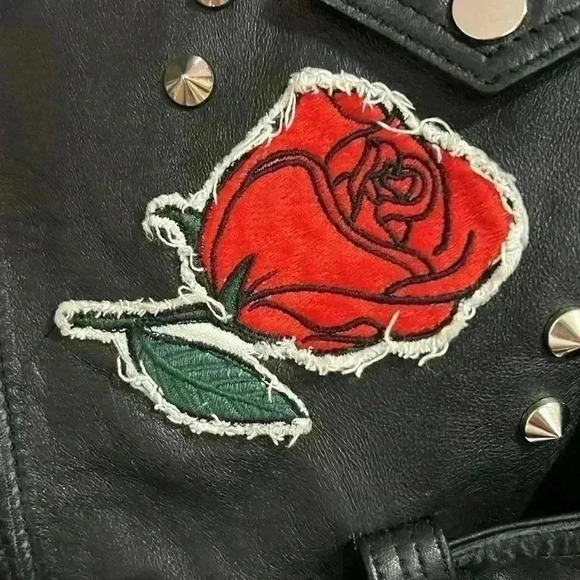 **Host Pick **ZARA BLACK REAL LEATHER BIKER JACKET WITH  STUDS AND PATCHES - Picture 5 of 17